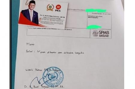 Memo Titipan Siswa Viral, Wakil Ketua DPRD Banten Diduga Langgar Aturan